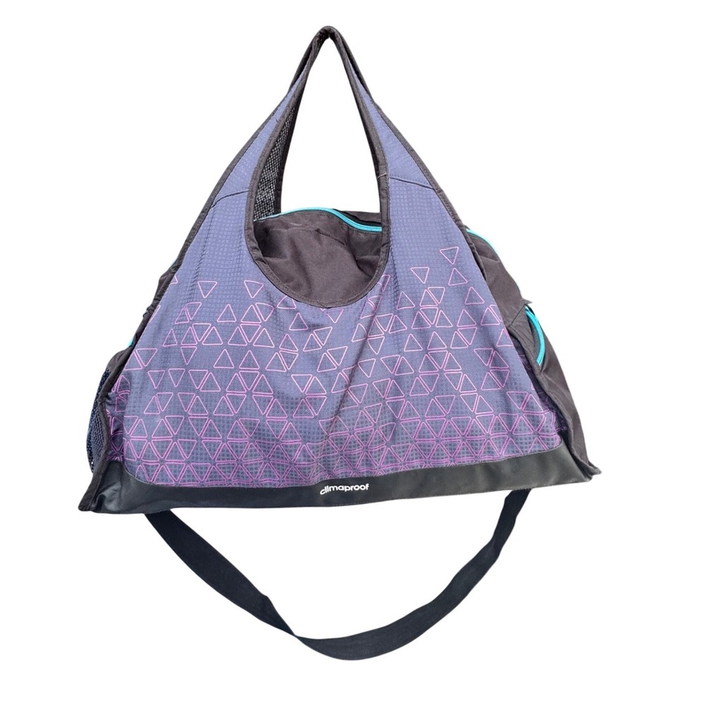 Adidas Climaproof Gym Bag Black Purple Teal Geometric Duffel Yoga Tote Strap - Picture 5 of 7